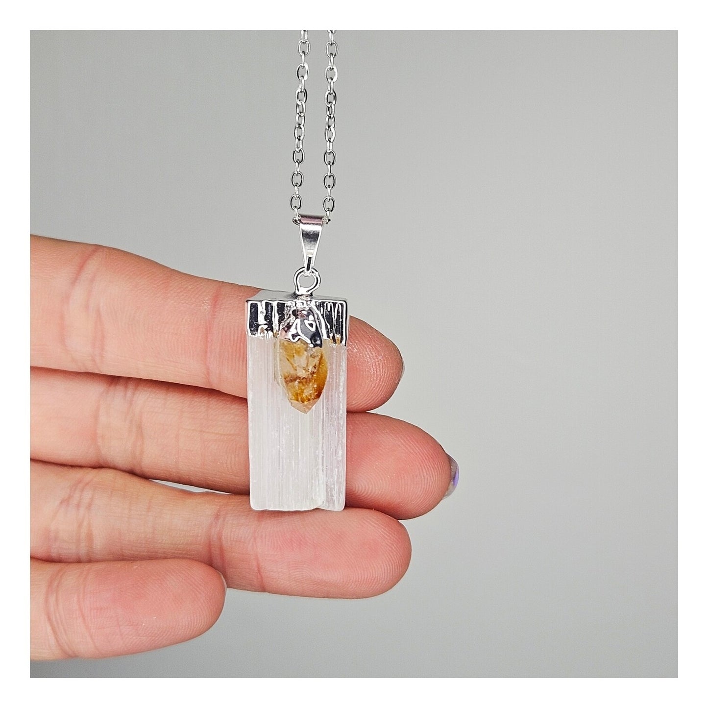 Dije Selenita con citrino (con cadena)