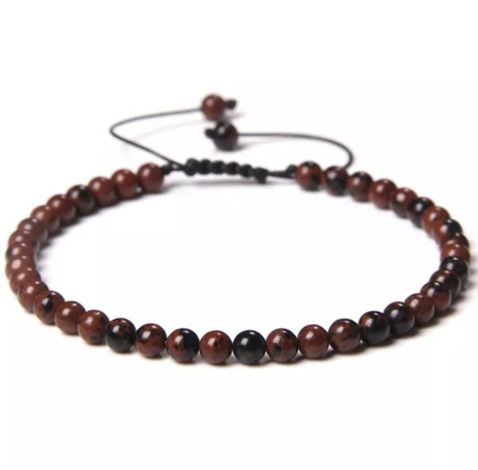 Pulsera obsidiana caoba 4mm ajustable