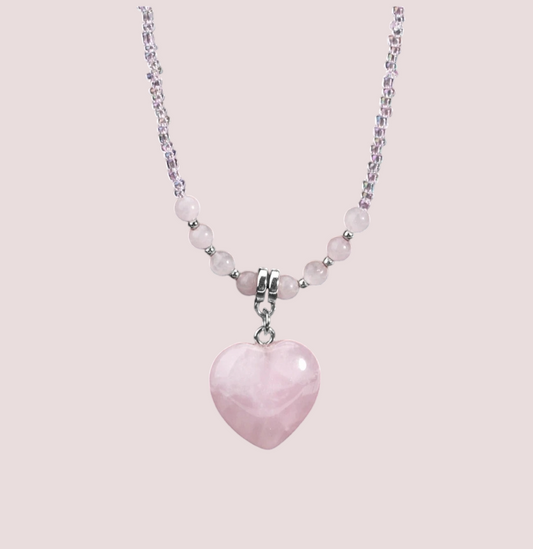 Collar cuarzo rosa corazón