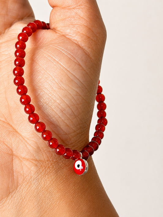 Pulsera cornalina con ojo turco 4mm