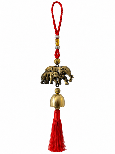 Colgante Feng Shui de Elefantes con Campana y Borla Roja
