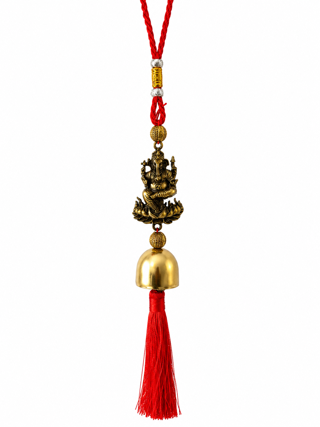 Colgante Feng Shui de Ganesha con Campana y Borla Roja