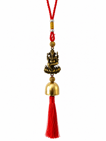 Colgante Feng Shui de Ganesha con Campana y Borla Roja