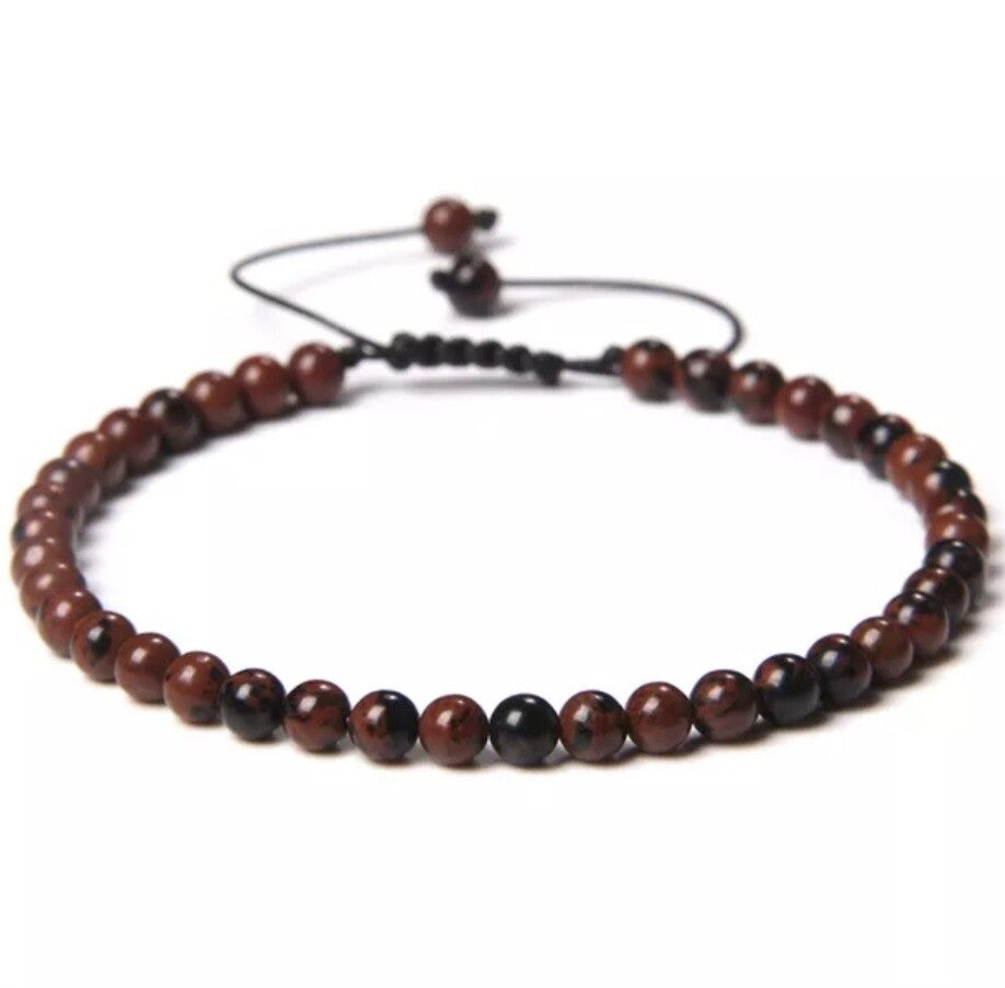 Pulsera obsidiana caoba 4mm ajustable