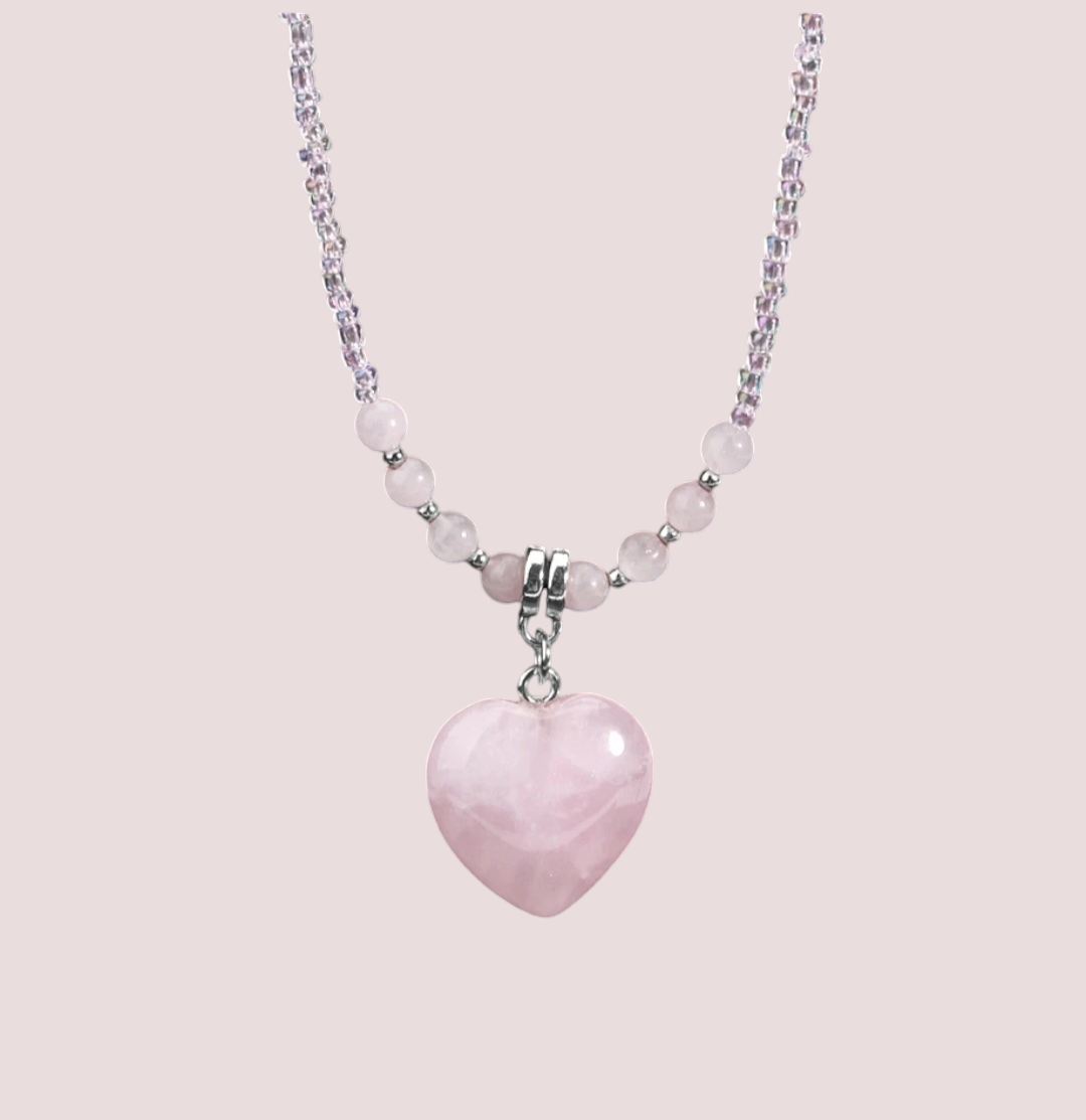 Collar cuarzo rosa corazón