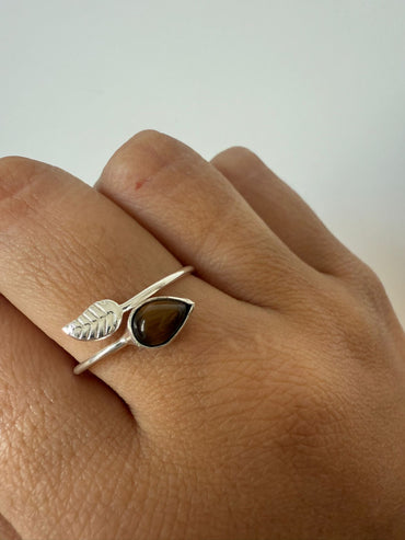 Anillo ojo de tigre ajustable plata