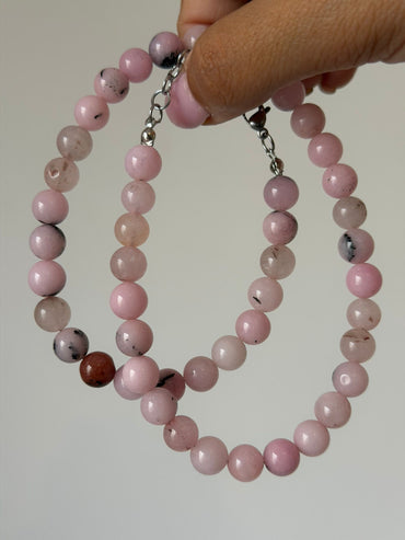 Collar cuarzo rosa turmalinado